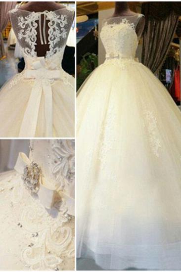 Gorgeous Lace Beading Princess Dress New Arrival Bowknot Ball Gown Wedding Dresses_2