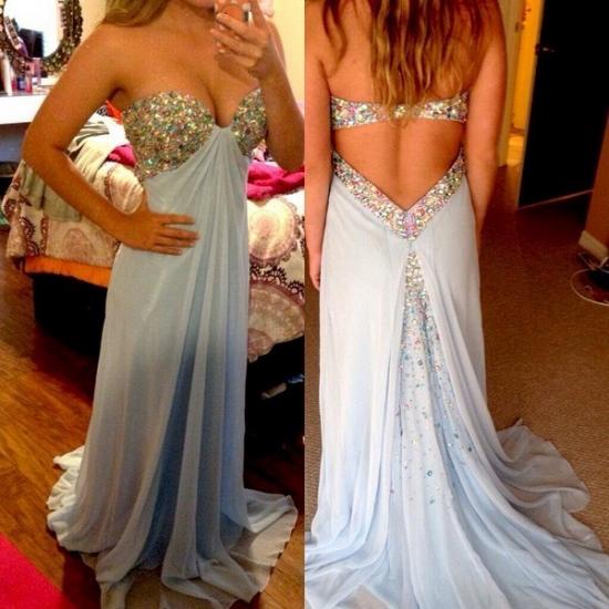 Crystal Sweetheart Chiffon Prom Dress New Arrival Open Back Sleeveless Evening Gowns_2