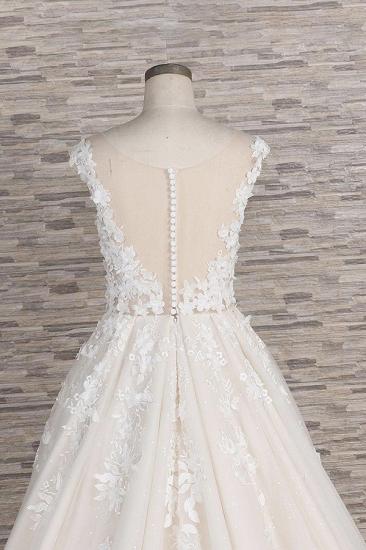 Elegantes A-Linien-Hochzeitskleid mit Juwelenträgern | Champgne-Tüll-Brautkleider mit Applikationen_7
