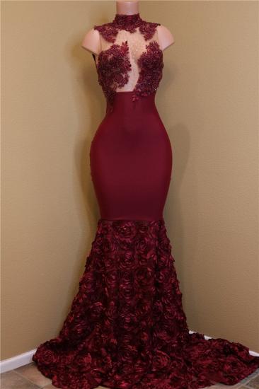 Burgundy Lace Prom Dresses with Roses Bottom | Sexy Sheath Sleeveless Cheap Evening Dress Online_2