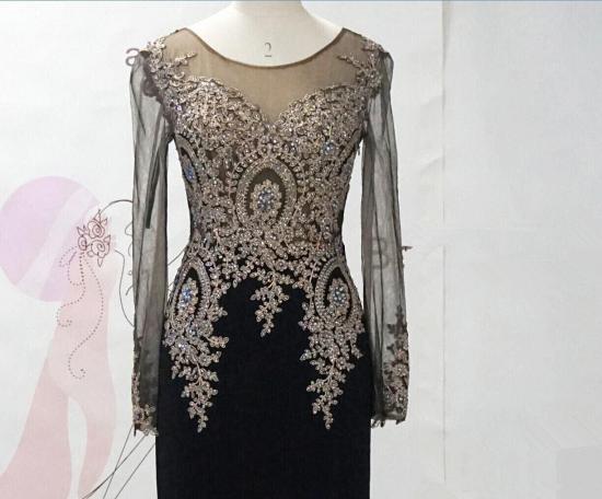 Black Long Sleeve Applique 2022 Evening Dresses Sweep Train Elegant Charming Prom Gowns_4