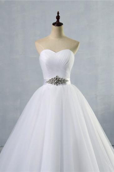 TsClothzone Chic Strapless Sweetheart White Tulle Wedding Dress Sleeveless Beadings Bridal Gowns with Sash_4