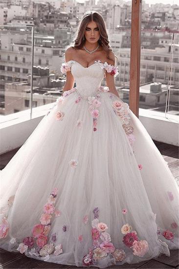 Glamorous Off-The-Shoulder Flower Ball-Gown Wedding Dresses_1