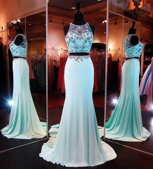Two Pieces Sexy Mermaid Long Formal Occasion Dresses Sweep Train Beading Evening Dress