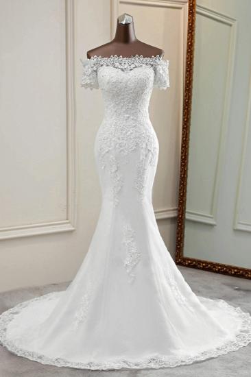 TsClothzone Gorgeous Off-the-Shoulder Lace Mermaid Wedding Dresses Short Sleeves Rhinestons Bridal Gowns