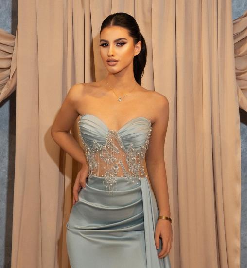 Sexy bag hip side slit blue long Evening Dress | Glitter prom dresses_2