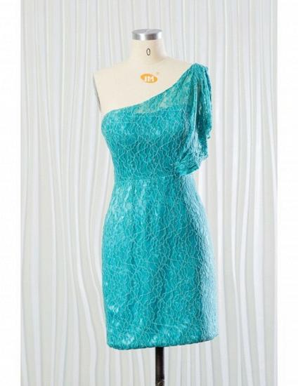 One Shoulder Aqua Lace Short Bridesmaid Dress
