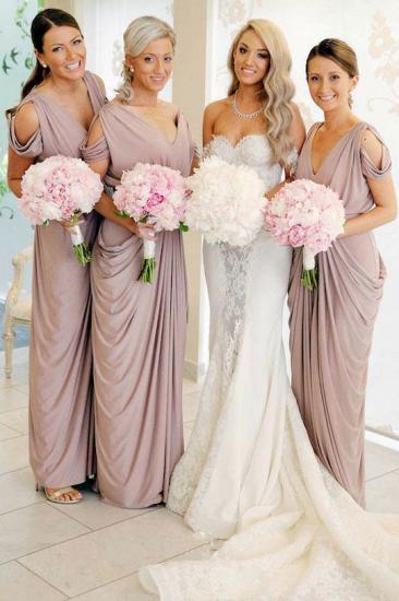 Einfache V-Ausschinitt Brautjungfernkleider Bodenlang | Elegantes Brautjungfer Kleid Hellrosa_3