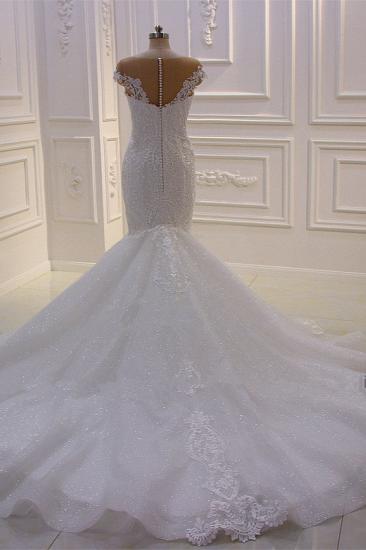 Off-the-Shoulder Sweetheart White Lace Appliques Tulle Mermaid Wedding Dress_4