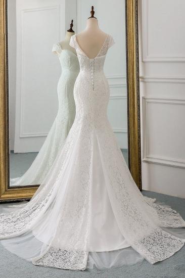 White High Waist Mermaid Off-the-shoulder Lace Wedding Dress_2