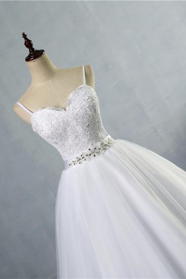 TsClothzone Elegant Spaghetti Straps Sweetheart Wedding Dress White Tulle Appliques Bridal Gowns with Beadings Sash_5