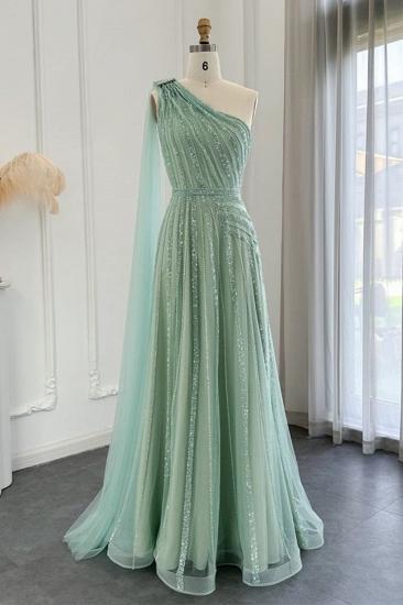 Luxury One Shoulder Shinny Beadings Long Evening Dresses with Sequins Dubai Formal Dress for Wedding Party