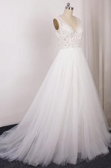 Glamorous V-neck Straps Sleeveless Wedding Dress | Appliques Tulle A-line Bridal Gowns_4