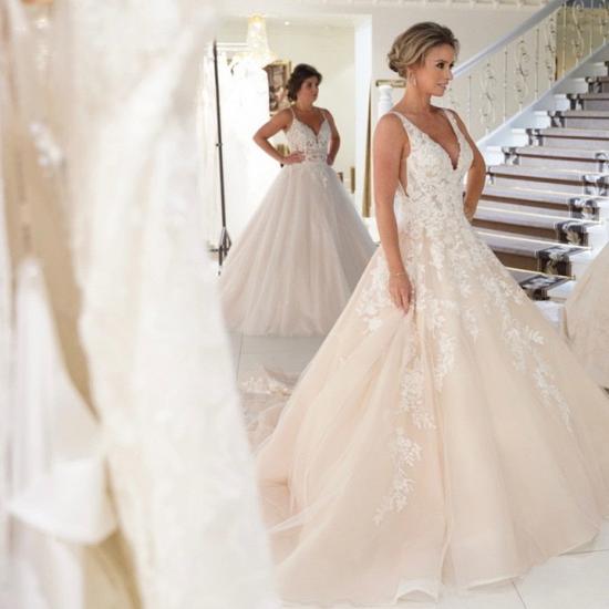 V neck Glitter Floral Lace Sleeveless Floor-Length Wedding dress_4