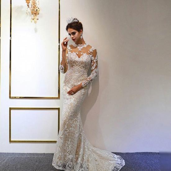 Gorgeous White/Ivory Long Sleeves Mermaid Wedding Dress with Detachable Train_4