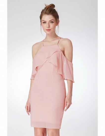 Off Shoulder Sleeves Pink Short Bridesmaid Dress_5