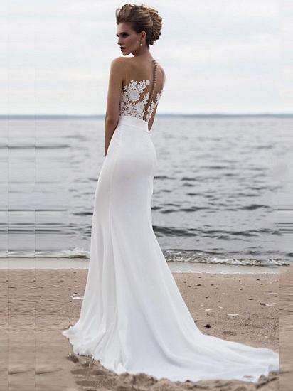 Modern Mermaid Wedding Dress Jewel Chiffon Lace Straps Sexy See-Through Bridal Gowns with Chapel Train_2