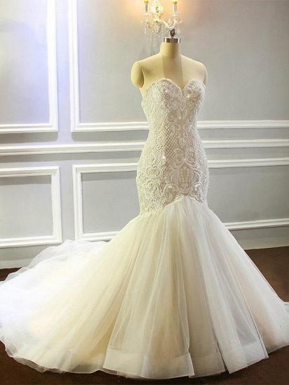 Mermaid Appliques Sweetheart Wedding Dresses | Sleeveless Tulle Pleated Bridal Gowns