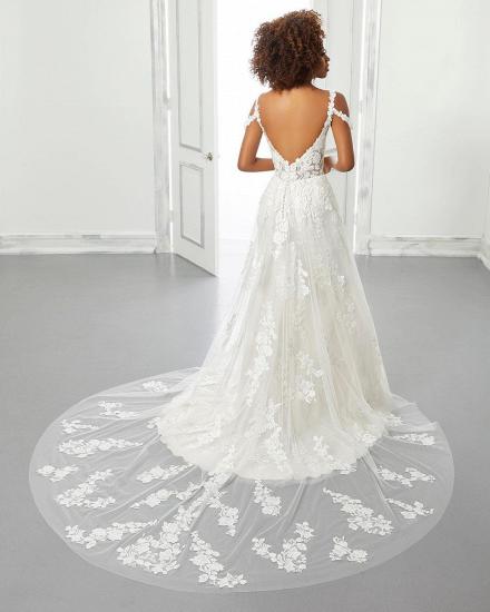 Off Shoulder White Aline Wedding Dress 3D Floral Lace_2