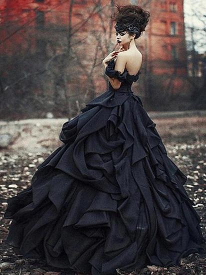 Vintage Black princess wedding dresses with Luxury Ruffles_3