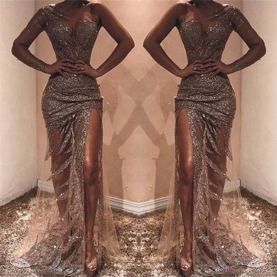 One Shoulder See Through Sexy Evening Dresses | Sexy Side Slit Sequins Cheap Prom Dresses 2022_3