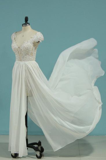 TsClothzone Simple Chiffon Ruffles Lace Wedding Dress Appliques Cap Sleeves V-neck Beadings Bridal Gowns On Sale_5