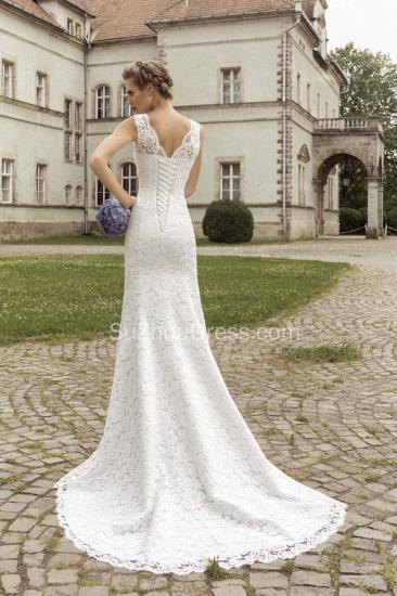 Sexy Mermaid Lace Bridal Gowns V Neck Court Train Wedding Dress with Appliques_2