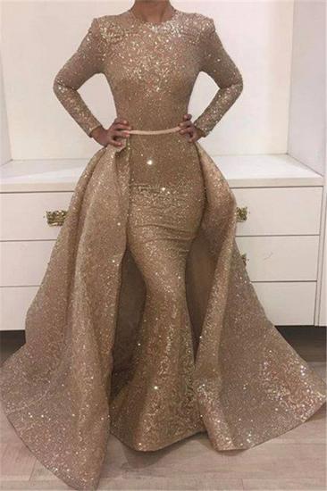 Amazing Sparkle Long Sleeve Sequins Evening Dresses Mermaid Overskirt 2022 Popular Prom Dresses_2