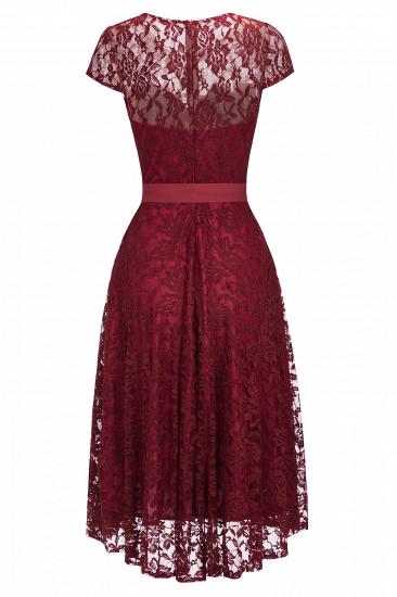 Burgundy Lace Short Sleeves A-line Dresses with Bow_5