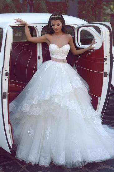 2022 Sweetheart Ruffles Lace Wedding Dresses Strapless Tulle Cheap Bridal Gowns_1