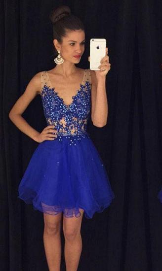 Royal Blue Cheap Short Party Dresses Lace Appliques Sequins Organza Mini 2022 Homecoming Dress_1