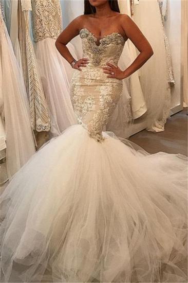 Glamorous Fit and Flare Tulle Wholesale Wedding Dresses | Lace Sweetheart Crystal Bridal Gowns