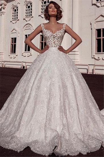 Lace Spaghetti Straps Ball Gown Bridal Gowns | Elegant Sleeveless Applique Wedding Dresses
