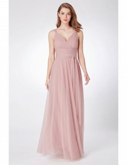 Dusty Rose Simple Pleated Long Tulle Bridesmaid Dress_3