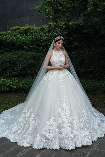 Gorgeous Halter Lace Appliques Ball Gown Wedding dress Sleeveless Bridal Dresses