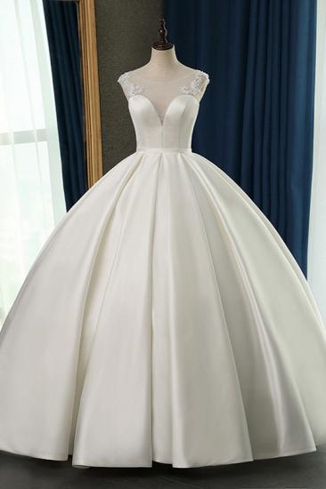TsClothzone Chic Satin Ball Gown Jewel Wedding Dress Sleeveless Appliques Ruffles Bridal Gowns On Sale_2