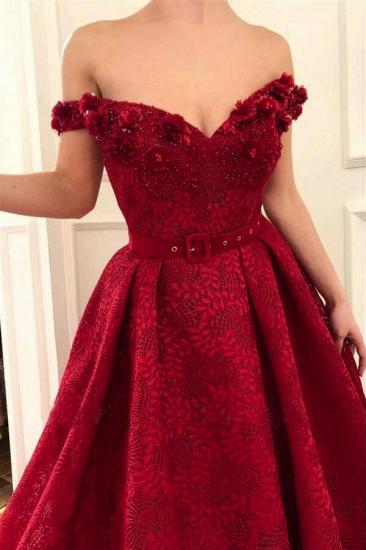 Beauty Red Off Shoulder A linie Lace Prom Dress Evening Dresses_3