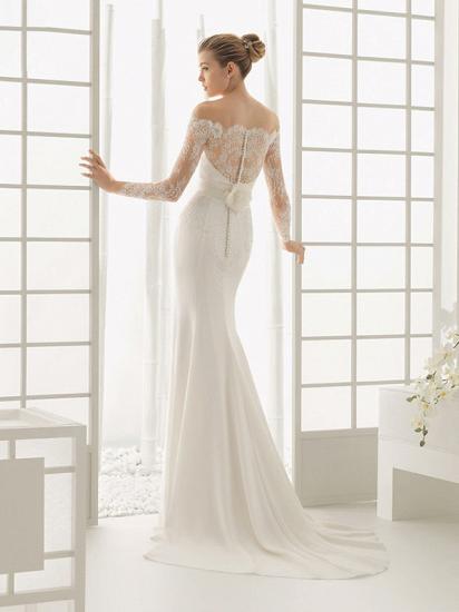 Elegant Off The Shoulder White Satin Mermaid Wedding Dresses_3