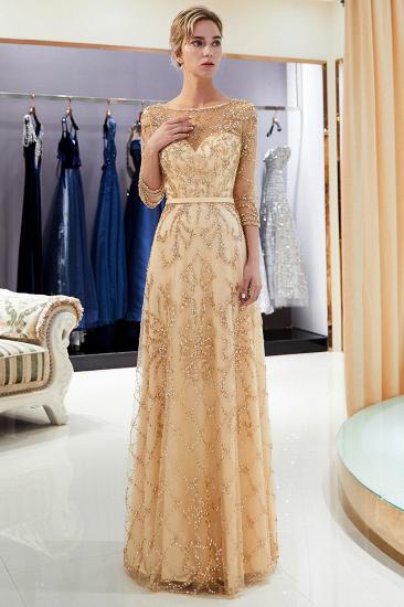 MELODY | A-line Illusion Neckline Long Beading Evening Gowns with Sleeves_26