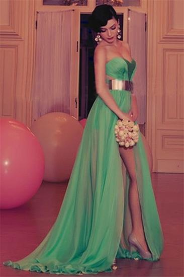 Sexy Sweetheart 2022 Chiffon Evening Dress with Gold Belt Green Sexy Party Dresses with Split_1