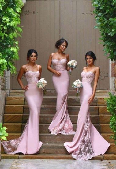 Spaghhetis-Straps Pink Mermaid Lace Elegant Prom Dresses_1