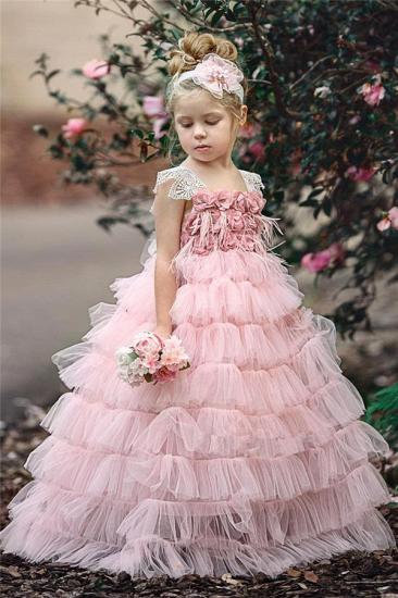 Schöne rosa Tüll Blumenmädchenkleider billig | Günstige Blumen süße Mädchen Festzug Kleider 2022_2