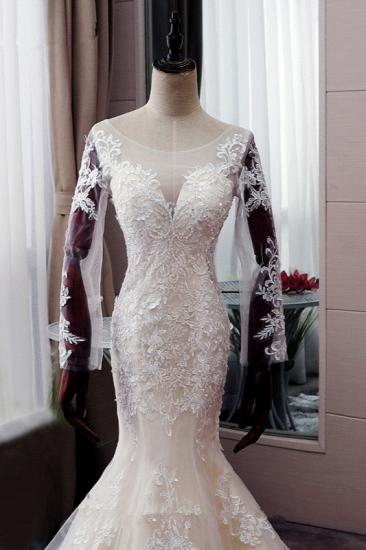 Autumn Long sleeves Mermaid Lace appliques Ivory Wedding Dress_4