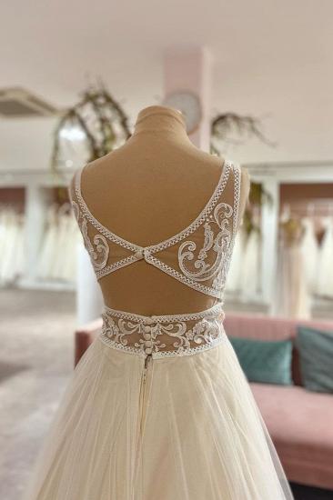 V-Neck Strap A-Line Lace Wedding Dress_3