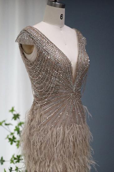 Luxuriöses Meerjungfrau-Abendkleid mit V-Ausschnitt für Damen, glitzernde Perlen, Flügelärmel, Quasten, lange Hochzeits-Party-Kleider_6