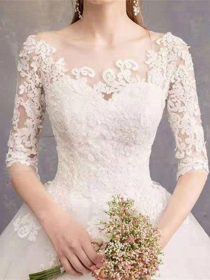 Luxury Half Sleeves Jewel Tulle Lace Appliques Ball Gown Wedding Dresses_6