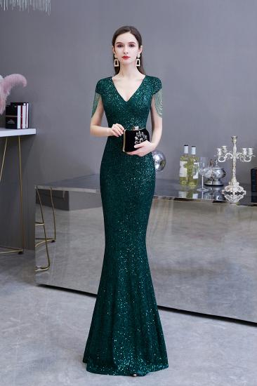 Shining Sequined Emerald Green Mermaid Cap sleeve Long Prom Dress_1