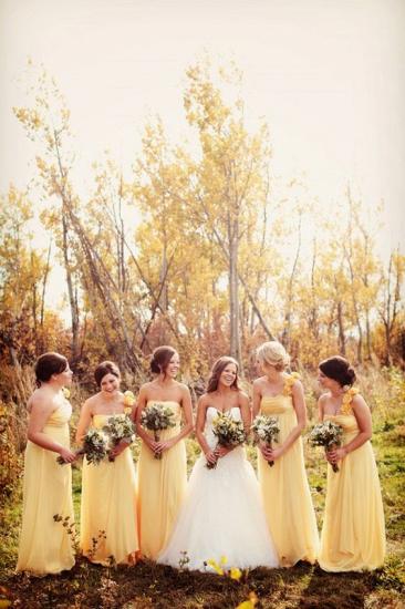Neues gelbes ein-Schulter- Chiffon- langes Brautjungfernkleid