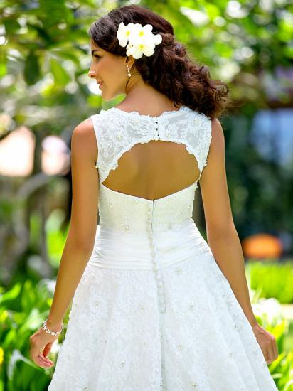 A-Line Wedding Dress Bateau Ankle Length Lace Straps White Bridal Gowns  On Sale_5