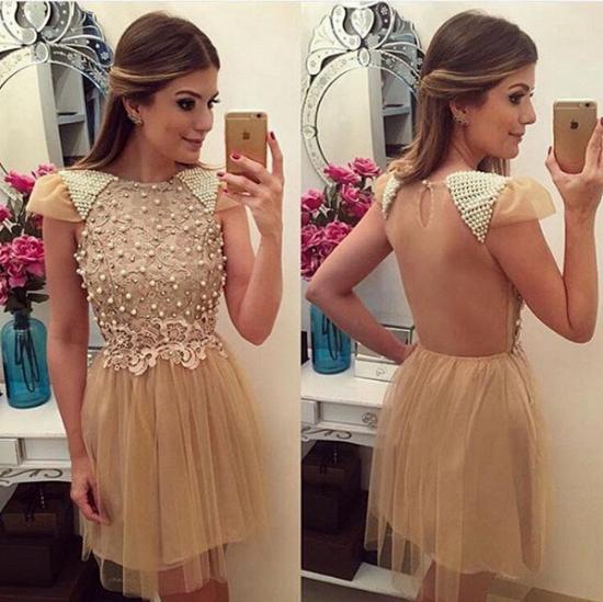 Cute Beading Lace Homecoming Dresses A-Line 2022 Open Back Cocktail Gowns_3